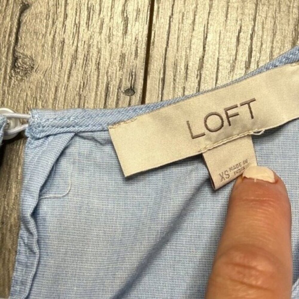 LOFT Heather Blue Cotton Pearl Embellished Blouse Size XS - Picture 9 of 14